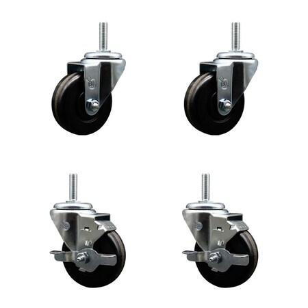 Service Caster 35 Inch Phenolic Wheel Swivel 58 Inch Threaded Stem Caster Set 2 Brakes SCC SCC-TS20S3514-PHR-58212-2-TLB-2